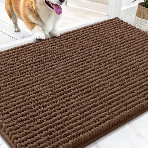 OLANLY Dog Door Mat for Muddy Paws 34x21, Extra Absorbent Chenille Mud Mat