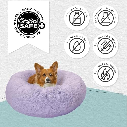 Best Friends by Sheri The Original Calming Donut Dog Bed for Medium Dogs up to 45 lbs, Shag Faux Fur, Lavender, 30" x 30"