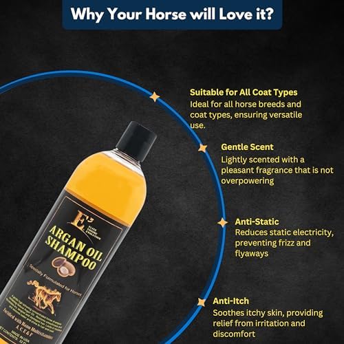 E3 Argan Oil Shampoo - Luxurious Pet Grooming Solution for Nourished & Rejuvenated Coat - Enriched with Hydrating Argan Oil for Lustrous Shine - Ideal for Horses - Deep Conditioning, Brown