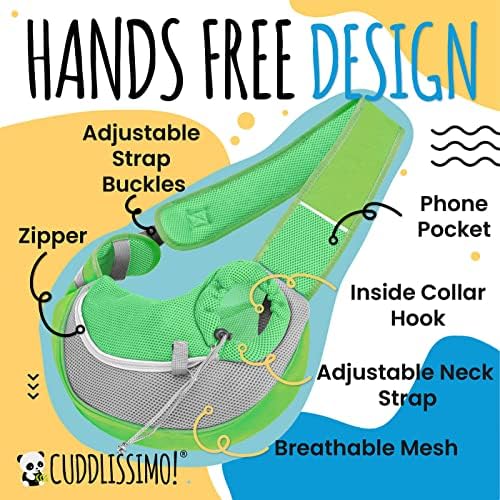Cuddlissimo Small Dog Sling Carrier, Pet Cat Sling, Puppy Pouch - Green-L