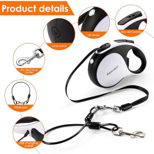 16Ft Retractable Dog Leash for Medium Large Dogs up to 110lbs