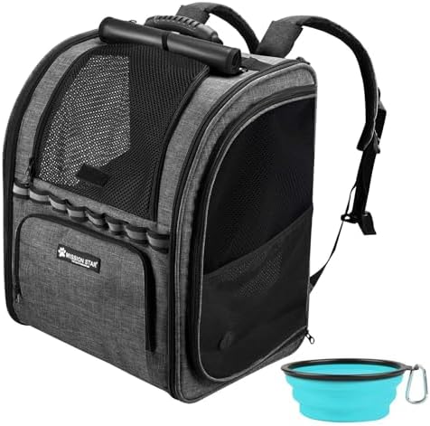 Cat Backpack Carrier with Breathable Mesh, Pet Carrier Backpack for Cats/Small Dogs, Dog Carrier Backpack, Great Ergonomic 3D Design for Travel/Hiking/Outdoor/Vet/Walk-Dark Grey