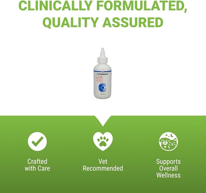Vetoquinol Cerumene Deep Ear Cleansing Liquid - Ear Cleaner with Gentle Formula for Cats & Dogs - Supports Wax Softening & Canal Comfort - Quick-Drying Liquid Form - 4oz