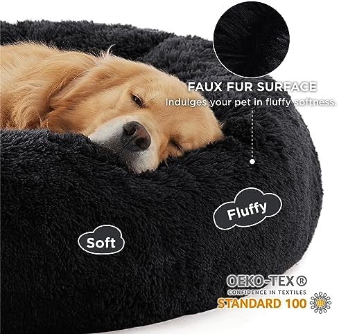 Bedsure Calming XL Dog Bed Donut Washable Extra Large Pet Bed,45ins Black