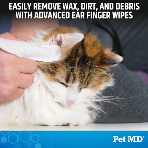 Pet MD Cat and Dog Ear Cleaner Wipes - Advanced Otic Veterinary Ear Cleaner Formula - Dog Ear Infection Treatment - 100 Count