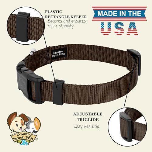 Country Brook Petz - Everyday Nylon Dog Collar for Large, Medium, and Small Dogs and Puppies - for Everyday Use in 30+ Colors (Extra Large, 1 Inch Wide, Brown)