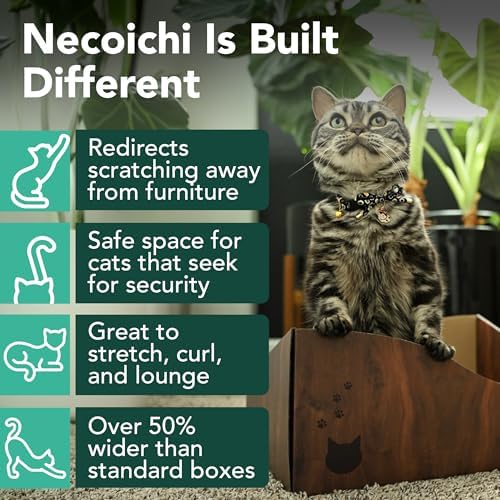 Necoichi Hideaway Cat Scratcher Box — Extra Large | Horizontal Scratch Pad + Lounger + Hideaway for Indoor Cats | 100% Recycled Cardboard, Chemical-Free