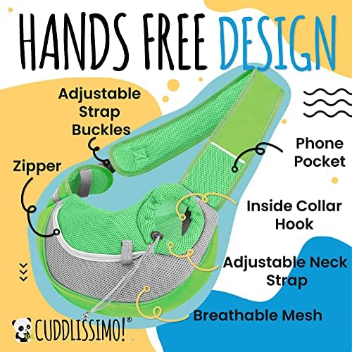 Cuddlissimo Small Dog Sling Carrier, Pet Cat Sling, Puppy Pouch - Green-S