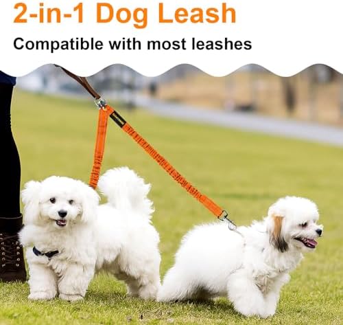 MingXpet 2 Dog Leash, Dog Leash for 2 Dogs, 360° Swivel No Tangle Double Walking Training Leashes for Large Dogs that Pull, Comfortable Shock Absorbing Reflective Bungee, Orange