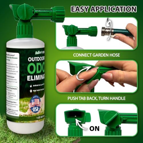 Nature's Freedom Outdoor Pet Odor Eliminator with Hose-End Sprayer – Quart Enzyme Cleaner for Dog & Cat Urine, Grass, Patios, Kennels & Decks