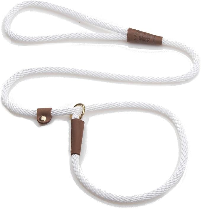 Mendota Pet Slip Leash - Dog Lead and Collar Combo - Made in The USA - White, 3/8 in x 6 ft - for Small/Medium Breeds
