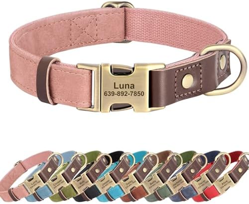 Personalized PU Leather Dog Collars, Quick Release Buckle, Pink,S