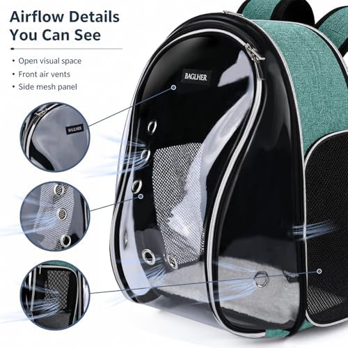 BAGLHER Cat Carrier Backpack Bubble - Fit Up to 18 Lbs - Airline-Approved Dog Backpack Carrier for Small Pets Puppies Dogs Bunny, Space Capsule Dog Carrier Backpack for Travel Outdoor Hiking, Green