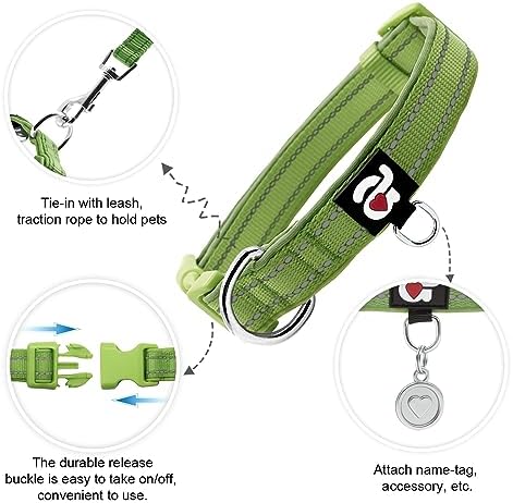 azuza Reflective Dog Collar, Neoprene Padded Small Dog Collar, Army Green S