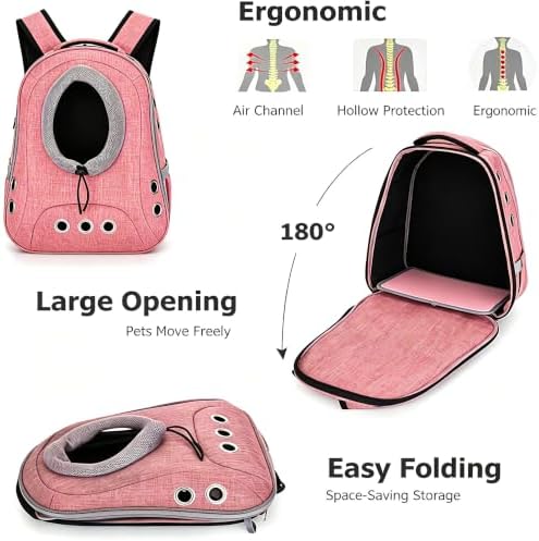 Small Dog Cat Chest Backpack Carrier,Large Space Ventilated Front Facing Backpack Carrier for Puppy,Lightweight Doggy Backpack for Hiking,Camping,Travel,Outdoor,Max 12 lbs(Pink)