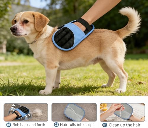 2 Pack Magic Brush Pet Hair Remover Glove, Electrostatic Remover Gloves for Dogs and Cats, Reusable Wash Mitt for Furniture, Car Seats, Clothes, and Laundry, Blue