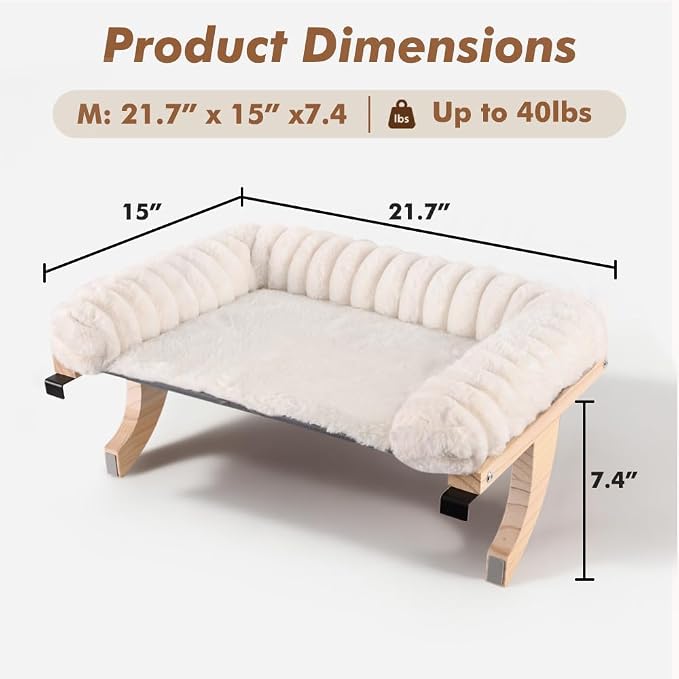 Cloud-Soft Cat Window Sill Perch, Zipper Design Cushion Pet Bed, M | Solid Wood & Sturdy Metal Frame, Machine Washable, Unobstructed Front View, Panoramic and Roomy Cat Hammock for Large Cats