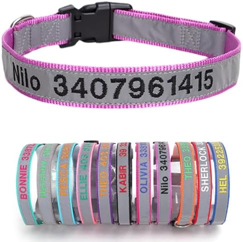 Reflective Personalized Dog Collar Custom Embroidered with Pet Name and Phone Number 4 Adjustable Sizes with Quick Release Buckle for Boy Girl Small Medium Large Dogs