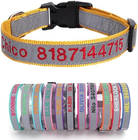 Reflective Personalized Dog Collar Custom Embroidered with Pet Name and Phone Number 4 Adjustable Sizes with Quick Release Buckle for Boy Girl Small Medium Large Dogs