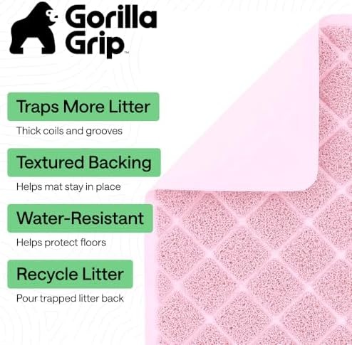 GORILLA GRIP Cat Litter Box Mat, Coiled Mesh Trapping Mats 35x23 Light Pink