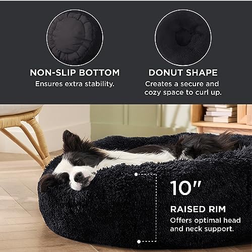 Bedsure Calming Dog Beds Large Sized Dog Donut Washable Pet Bed,36ins Black