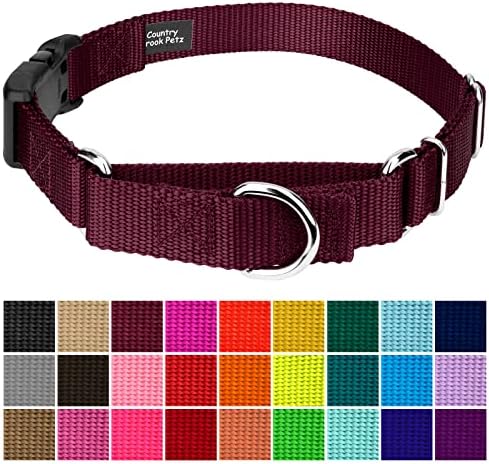 Martingale Dog Collar - Heavy Duty Nylon Adjustable Martingale Dog Collar with Plastic Buckle for Small Medium Large Breeds - 30+ Colors (1 Inch, Large, Burgundy)
