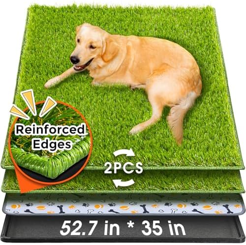 Hompet Dog Grass Pad with Tray Large, 52.7"x35", 2 Reusable Artificial Turf for Dogs Potty, Waterproof Non-Slip Washable Pee Pads, Quickly Absorbency Portable Dog Litter Box for Indoor/Outdoor Use