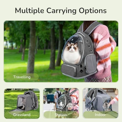 Cat Backpack Carrier for Large Cats, Expandable Cat Bubble Backpack, Dog Carriers for Small Medium Dogs, Airline Approved Pet Carrier for Travel Hiking Outdoor(Grey)