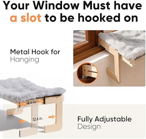 FUKUMARU Cat Window Perch, Sturdy Wood Hammock Window Bed for Indoor Cats