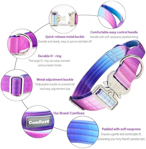 Thick Tactical Dog Collar with Handle for Medium Dogs-Heavy Duty(Purple)