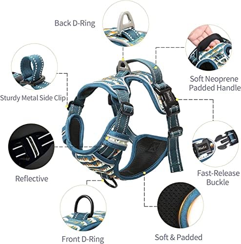 HEELE Dog Harness, No Pull Adjustable Padded Reflective Harness for Small Medium Large Dogs with Handle for Walking Training, Flower-Sunset Valley, S