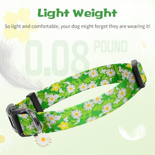 Kazazoo Dog Collar Cute and Soft Nylon Puppy Collar for Boy and Girl Dogs, Adjustable Dog Collars for Small Dogs, Green Daisy-S