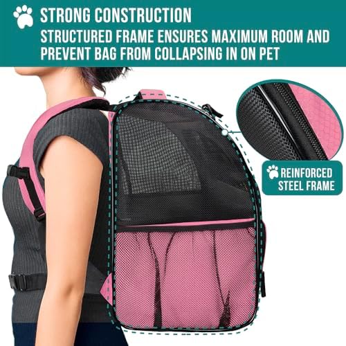 PetAmi Dog Backpack Carrier Airline Approved Cat Pet Puppy Bag, Pink