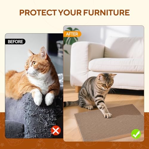LIFLIX 7PCS Reversible Cat Scratching Pads with Box, 16.5" Lｘ12.6" Wｘ5.9 H Extra Large Cardboard Scratcher with Catnips, Cat Scratch Boxes for Indoor Cats