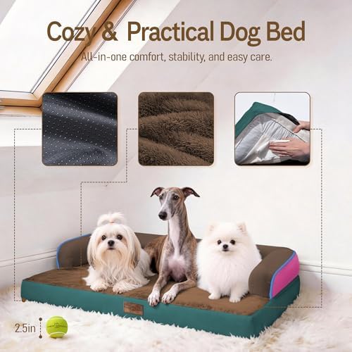 Comfort Expression Washable Dog Bed with Bolster for Medium to Large Dogs