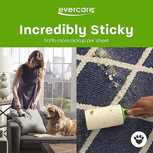 Evercare Giant Extreme Stick Lint Roller Brushes with 60 Easy-Peel Sheets, Pack of 5 Refillable Lint Rollers for Hair and Debris (300 Sheets Total)