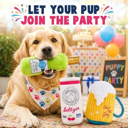 PrimePets 3 Pack Plush Squeaky Dog Toys, Drink-Themed Dog Toy Set