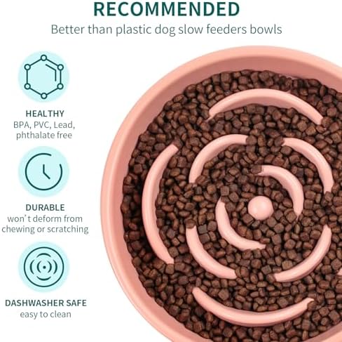 Pink Ceramic Slow Feeder Dog Bowl for Small and Medium Breeds,6.1 in Slow Feeding Bowl,Puzzle Cat Dog Food Bowl for Fast Eater,Maze Dish Puzzle Bowl for Small Dogs and Cats