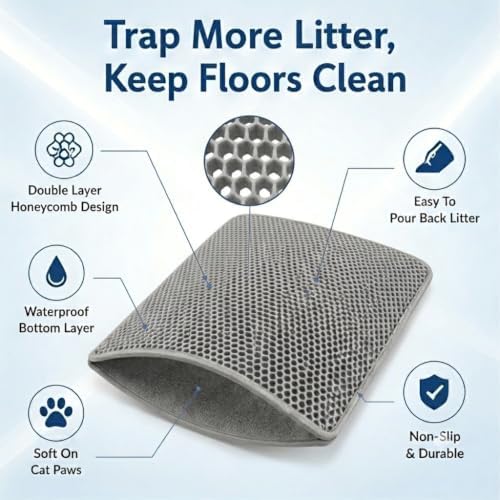 Cat Litter Mat, Honeycomb Litter Trapping Mat, 23.6"x17.7" Grey