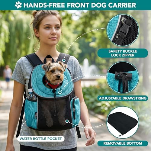 PetAmi Dog Carrier Backpack, Hands Free Front Pet Carrier, 14lbs, Teal Blue
