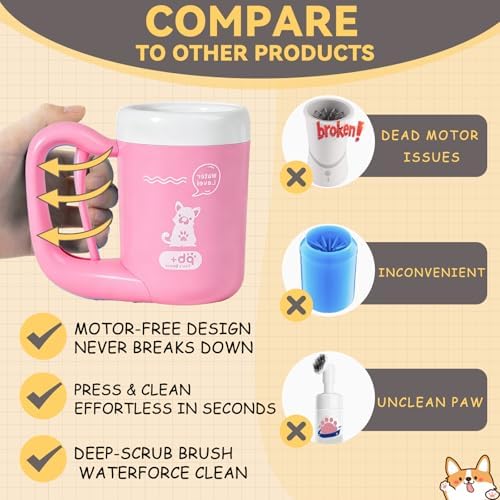 Small Pet Paw Cleaner Cup - Easy Press Design Dog Foot Washer with Soft Massage Brush & Absorbent Towel - Reusable Durable Paw Cleaning Cup for Dogs Cats, Easy to Clean Handheld Bath Tool