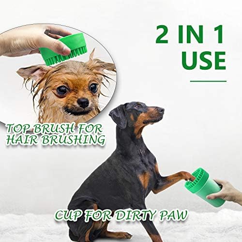 2 In 1 Dog Paw Washing Cup, Portable Dog Foot Pet Paw Washer/Cleaner with Top Brush and Inside Bristles for Muddy Paws (L, Green)