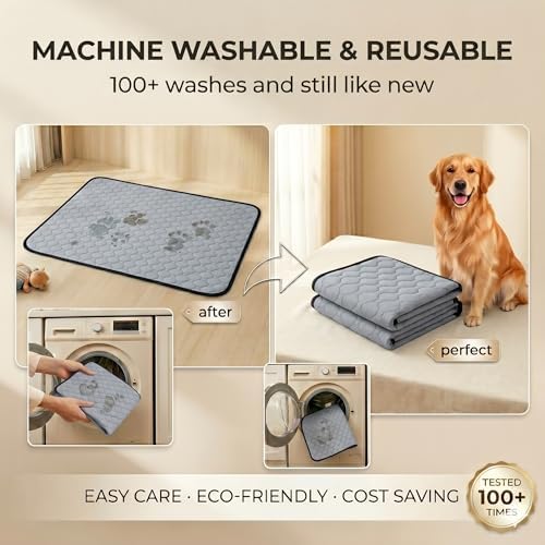 Washable & Reusable Pee Pads for Dogs (Grey,24x36,2 Packs)