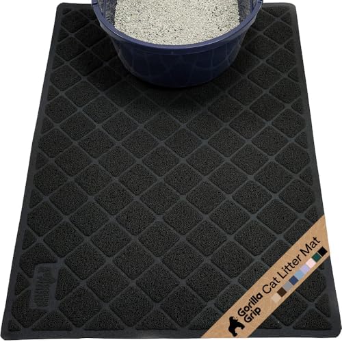 GORILLA GRIP Cat Litter Box Mat, Coiled Mesh Trapping Mats, 30x20 Black
