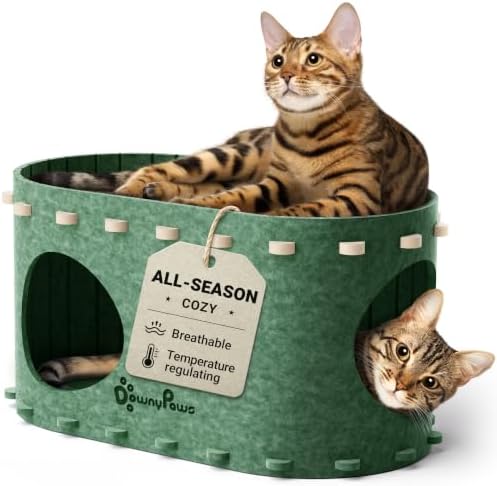 DownyPaws Cat House for Indoor Cats, Cube Castle Cat Bed Cave, Forest
