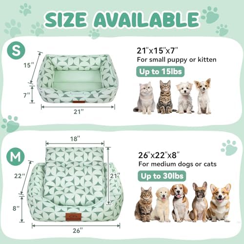 Zerbuger 20in Green Pattern Rectangle Cat Dog Bed Machine Washable Sofa