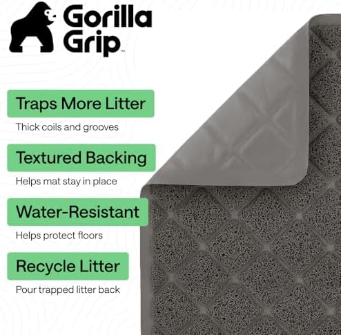 GORILLA GRIP Cat Litter Box Mat, Coiled Mesh Trapping Mats, 40x28 Charcoal