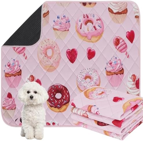 IEUUMLER Washable Pee Pads for Dogs, 2 Pack Cake Pattern Reusable Waterproof Puppy Potty Pads, Non-Slip Absorbent Pet Training Pads for Playpen Crate Bed EU015 Pink Cake, 24x18