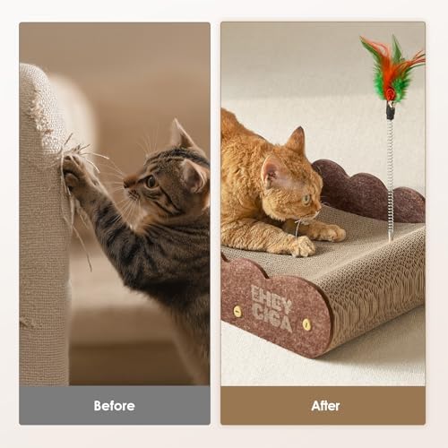 EHEYCIGA 26'' Large Cardboard Cat Scratcher Bed with 2 Cat Teaser Toy