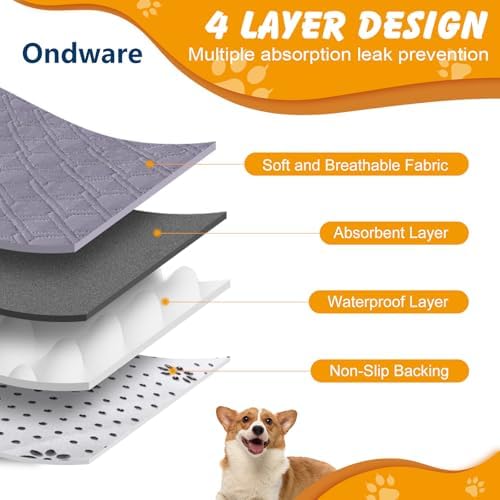Washable Dog Pee Pads 2 Pack, 24 x 18 in, Reusable Waterproof Grey